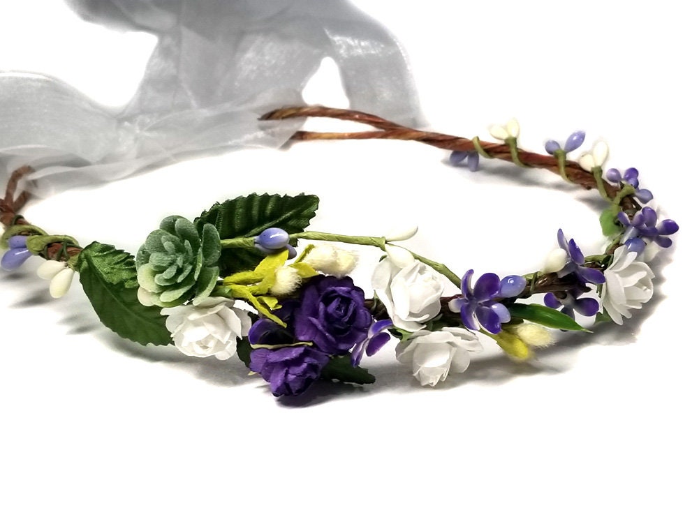 Wedding Flower Crown- Purple Wedding- Purple Flower Crown Headband ...
