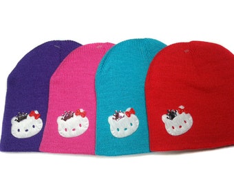 Baby Kitty Beanie- Baby Girl Beanie- Kitty Princess Beanie Hat- Infant Beanie Hat- Beanie for Baby Girls