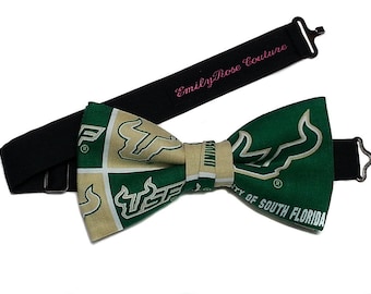 Football Fan Bow Ties- USF Bulls Bow Tie- Seminoles Bow Tie- Pre Tied- Adjustable Strap- All Size From Newborn to Adult