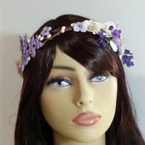 Purple Mermaid Beachy Wedding Headpiece-Little Mermaid Crown Shells Flower Crown-Starfish, Ribbon, Ocean Circlet image 2