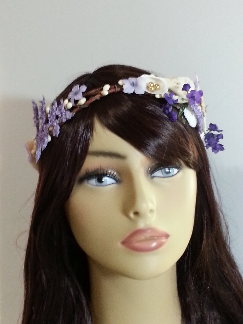 Purple Mermaid Beachy Wedding Headpiece-Little Mermaid Crown Shells Flower Crown-Starfish, Ribbon, Ocean Circlet image 2