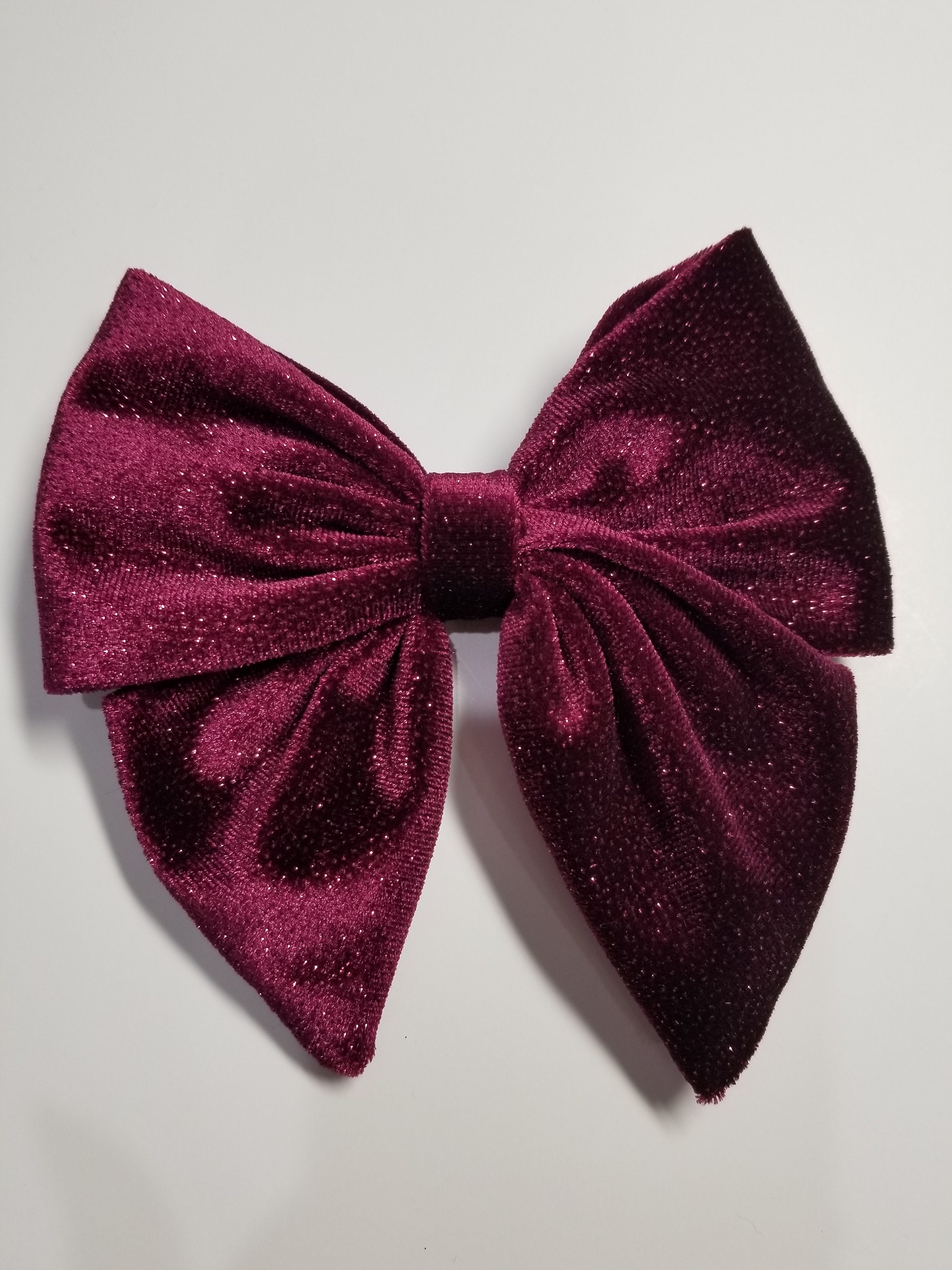 Burgundy Red Velvet Ribbon Bow Hair Clip, Classic Burgundy Red