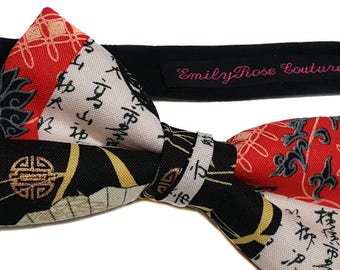 Japanese Geisha  Bow Tie- Asian Inspired Bow Tie- Pre Tied- All Size- Newborn to Adult- Father and Son- Wedding