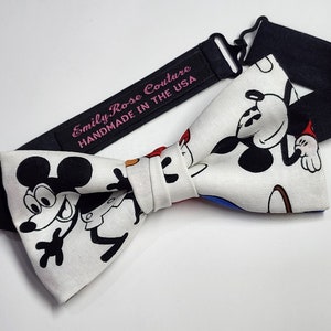 Classic Mickey Mouse Bow Tie- Mickey Mouse Pre Tied Bow Tie- Self Tied look- Adjustable- Handmade Bow tie- FAST SHIPPING