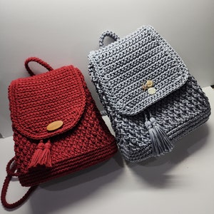 CROCHET Bags- Handbag- Purse- EmilyRose Couture Crochet Backpack- Handbag- Purse- Fully Lining Inside- Fashion- Stylish- GRAY or RED