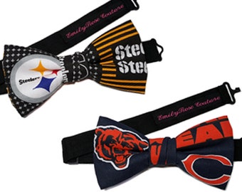 Pittsburgh Steelers Bow Tie- Chicago Bears Bow Tie- Football Fan Bow Tie- Adjustable Strap- Pre Tied- Selftied Look- Gift for Football Fan