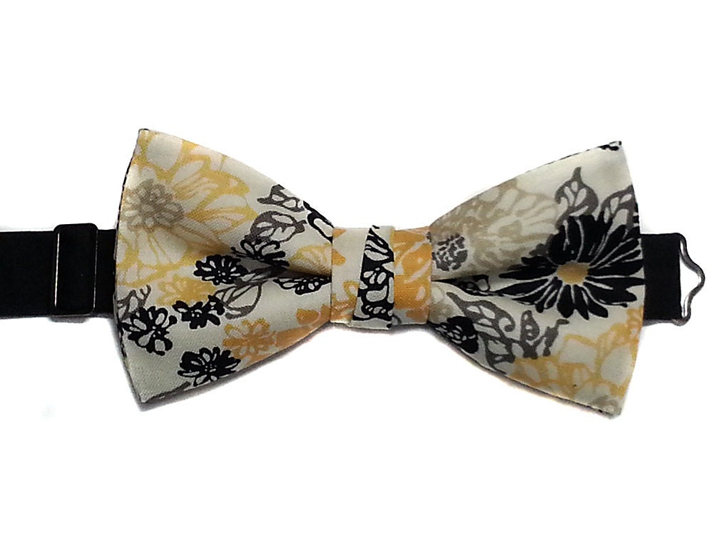 Floral Print Bow Ties- Floral Sketch or Tropical Night Bow Tie- Yellow ...