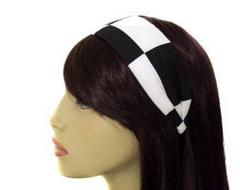 EmilyRose Couture 2" Wide Headbands- Black and White Colorblock- Checkerboard- Skulls- Hearts- Polka Dots- Ship Fast