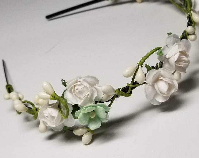 Featured listing image: A Little Mint Flowers Wedding Head Piece- Wedding Headband- Mint Flower Headband- Ship Fast