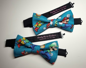 Super Mario Bow Tie- Gaming Bow Tie- Pre-Tied- Self Tied look- Adjustable- Handmade Bow tie- FAST SHIPPING