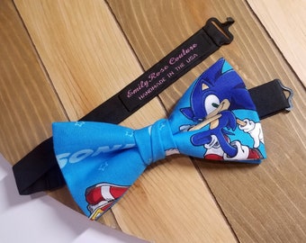 Gravata borboleta Sonic the Hedgehog - Gravata borboleta Sonic - Pré-amarrada - Visual autoamarrado - Ajustável - Gravata borboleta feita à mão - ENVIO RÁPIDO