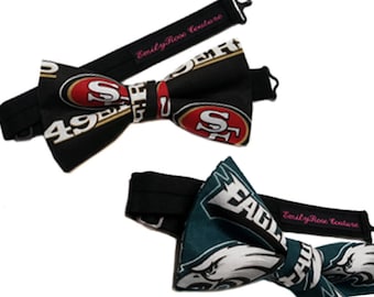 49ers Football Bow Tie- Eagles Football Bow Tie- Philadelphia Eagles- San Francisco 49ers- Football Team Bow Tie- Pre Tied- Newborn to Adult