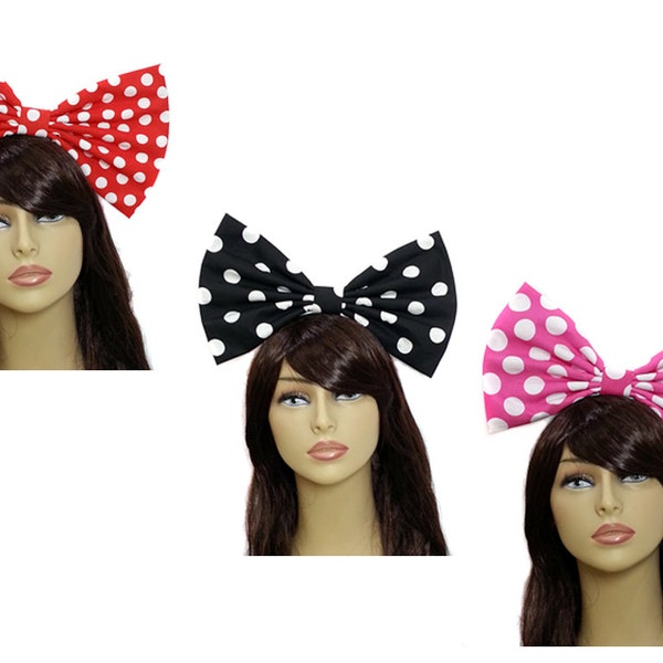 Giant Extra Large Polka Dot "Minnie Mouse" Inspired Hair Bows- Red- Black- or Pink- Rockabilly, Pin Up, Retro