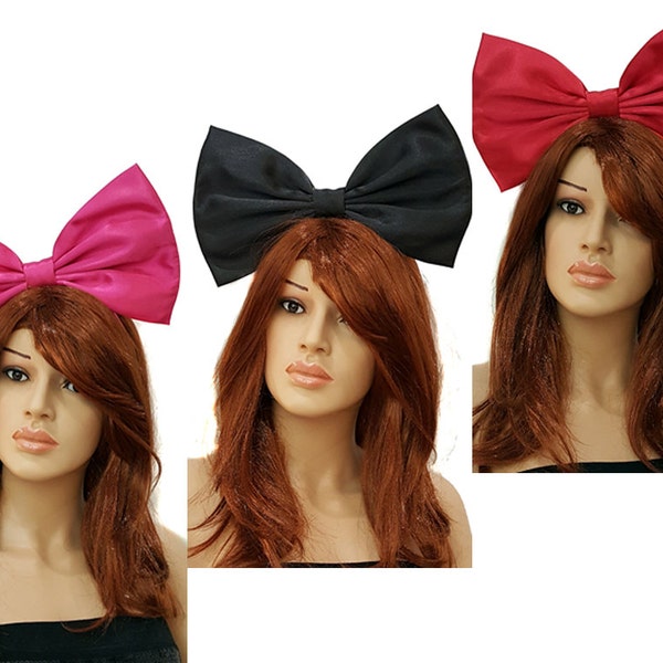 Giant Extra Large Satin Alice and Wonderland Inspired Hair Bows- Kiki Delivery Services- Hot Pink- Red- Black- or Pink- Cosplay-