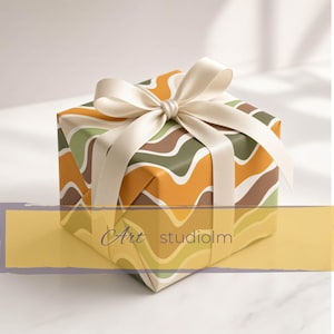 Groovy Wavy Seamless Pattern, Abstract Orange and Olive Repeat for Fabric: 12x12 JPEG Digital