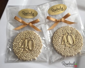 12 NUMBER FORTY #40 Chocolate Decorative FLORAL Gold Dusted Candy Party Favors 40th Birthday Anniversary