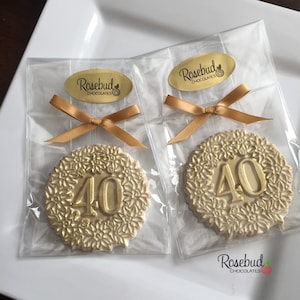 12 NUMBER FORTY #40 Chocolate Decorative FLORAL Gold Dusted Candy Party Favors 40th Birthday Anniversary
