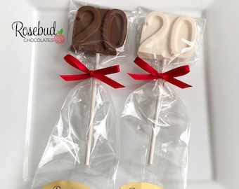 12 NUMBER TWENTY Chocolate Lollipops #20 Birthday Party Favors Anniversary Block Style