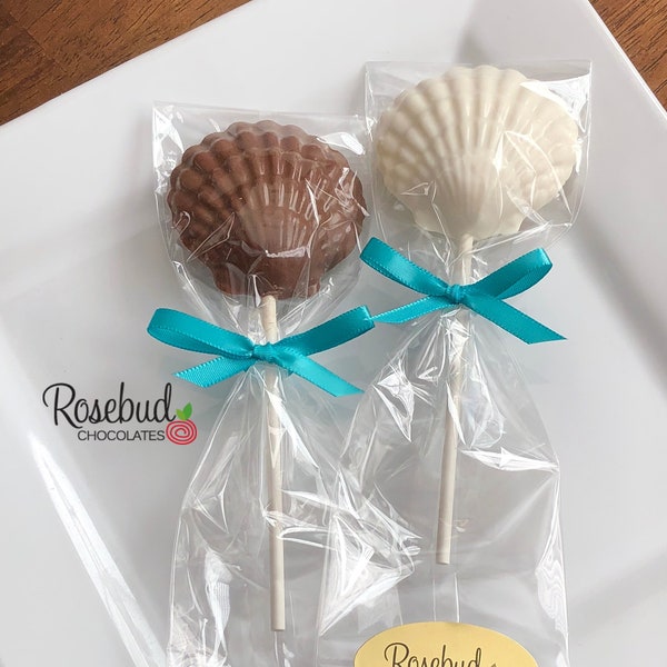 12 SEASHELL Chocolate Lollipop Favors Candy Nautical Beach Wedding Birthday Party Anniversary Nautical Theme Luau