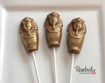 12 PHARAOH Chocolate Gold Dusted Lollipop Candy Party Favors Egyptian Theme Birthday Mummy King Tut Pharoah