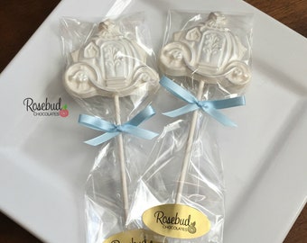 12 Cinderella COACH Chocolate Lollipop Party Favors Princess Birthday Wedding Bridal Shower Silver Gold Dusted