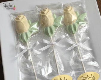 12 ROSES Yellow Chocolate Lollipops Candy Wedding Bridal Shower Favors Flowers