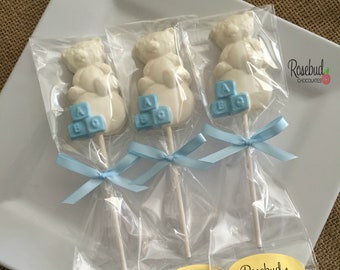 12 TEDDY BEAR Chocolate Lollipops Baby Shower Favors Candy Party Blocks Dessert Table Kids Birthday