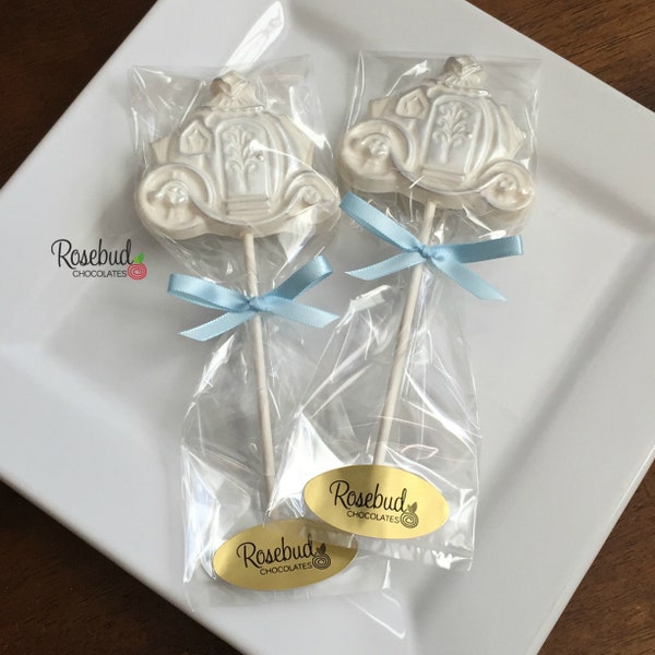 12 Cinderella COACH Chocolate Lollipop Party Favors Princess Birthday Wedding Bridal Shower Silver Gold Dusted