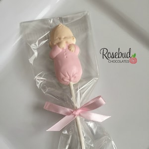 12 BABY INFANT Chocolate Lollipops Shower Party Favors Boy Girl Gender Reveal