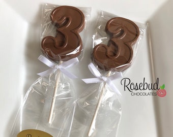 12 Chocolate Number 3 Lollipops Three Third  Birthday Party Favors