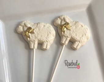 12 SHEEP Large Chocolate Lollipops Animal Farm Barnyard Birthday Party Favors Candy Baby Shower