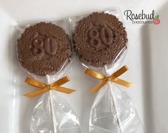 12 NUMBER EIGHTY #80 Chocolate Decorative FLORAL Lollipop Candy Favors 80th Birthday Party