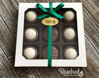 GOLF BALL 9 Piece White Gift Box Chocolate Covered Oreo Cookies SPORTS Birthday Father's Day