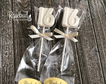 12 NUMBER 16 Chocolate Lollipops Sweet Sixteen Birthday Party Candy Favors