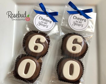 8 Sets CHEERS to 60 Years TAG #60 Chocolate Covered Oreo Cookies 60th Birthday Party Favors Numbers