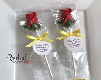 12 Red ROSE Chocolate Lollipops Personalized Round Scallop Party Favor Tags Birthday Wedding Bridal Shower