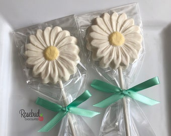 12 DAISY Chocolate Lollipop Candy Party Favors Flowers Birthday Wedding Bridal Shower Daisies