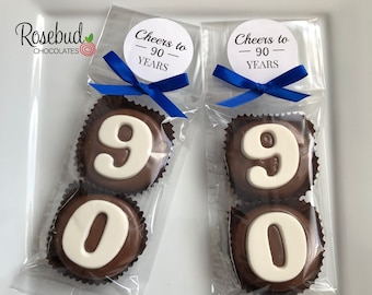 8 Sets #90 Chocolate Covered Oreo Cookies CHEERS to 90 Years LABEL 90th Birthday Party Favors