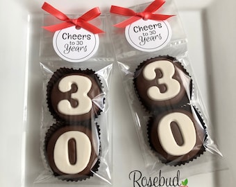 8 Sets #30 Chocolate Covered Oreo Cookies CHEERS to 30 Years Tags 30th Birthday Party Favors