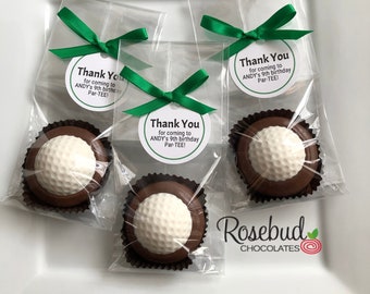 12 GOLF BALL Chocolate Covered Oreo Cookies Thank You Birthday Scallop Round Custom Personalized Tag Party Favors