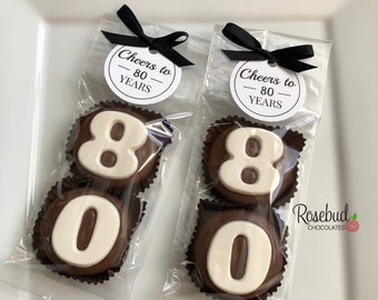 8 Sets #80 Chocolate Covered Oreo Cookies CHEERS to 80 Years Tags 80th Birthday Party Favors