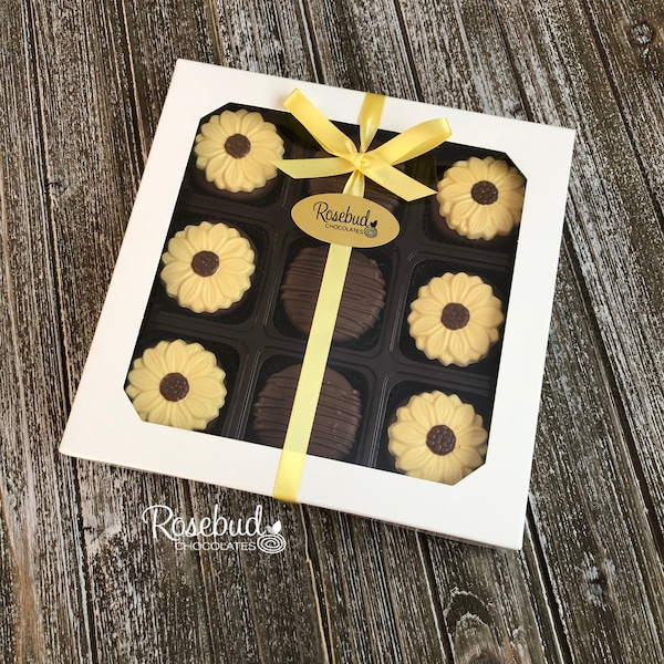 SUNFLOWERS 9 Piece Chocolate Covered Oreo Cookie Flowers Gift Box Mother's Day Thank You Birthday Wedding Bridal Shower For Her Anniversary