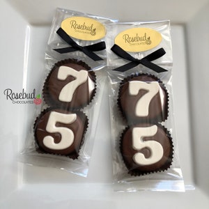 8 Sets of 75 Chocolate Covered Oreo Cookie Candy Party Favors Number Seventy Five 75th Birthday image 1