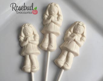 12 PRAYING GIRL First Communion Chocolate Lollipop Party Favors Holy Religious Praying Hands