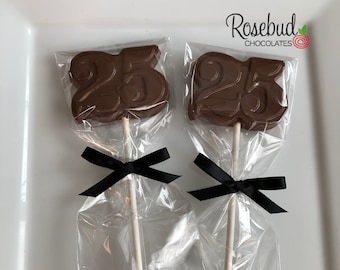 12 NUMBER TWENTY FIVE #25 Chocolate Lollipops 25th Birthday Party Favors Anniversary