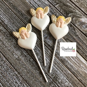 12 ANGELS CHERUB Gold Wings Chocolate Heart Shaped Lollipop Party Favors Baptism Religious Communion image 4