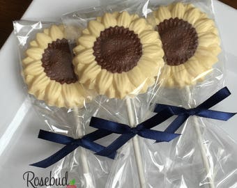 12 SUNFLOWER Chocolate Lollipops Party Favors Garden Flowers Tea Birthday Wedding Day Bridal Shower Anniversary Centerpieces