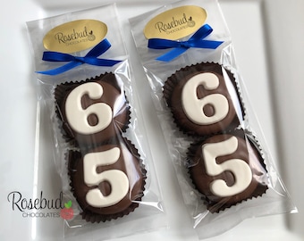 8 Sets #65 Chocolate Covered Oreo Cookie Candy Party Favors Number SIXTY-FIVE 65th Birthday