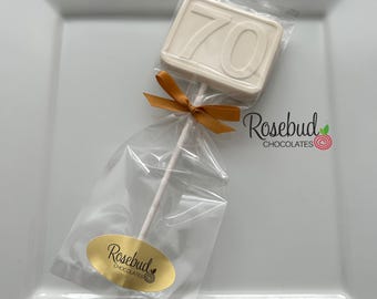 12 NUMBER Seventy #70 Chocolate Lollipop Favors 70th Birthday Party Candy Square