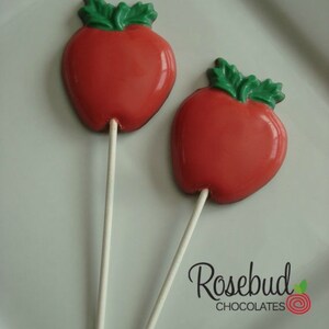 12 APPLE Chocolate Lollipops Candy Snow White Birthday Party Favors Teacher Gifts Treats Red Fruit image 4